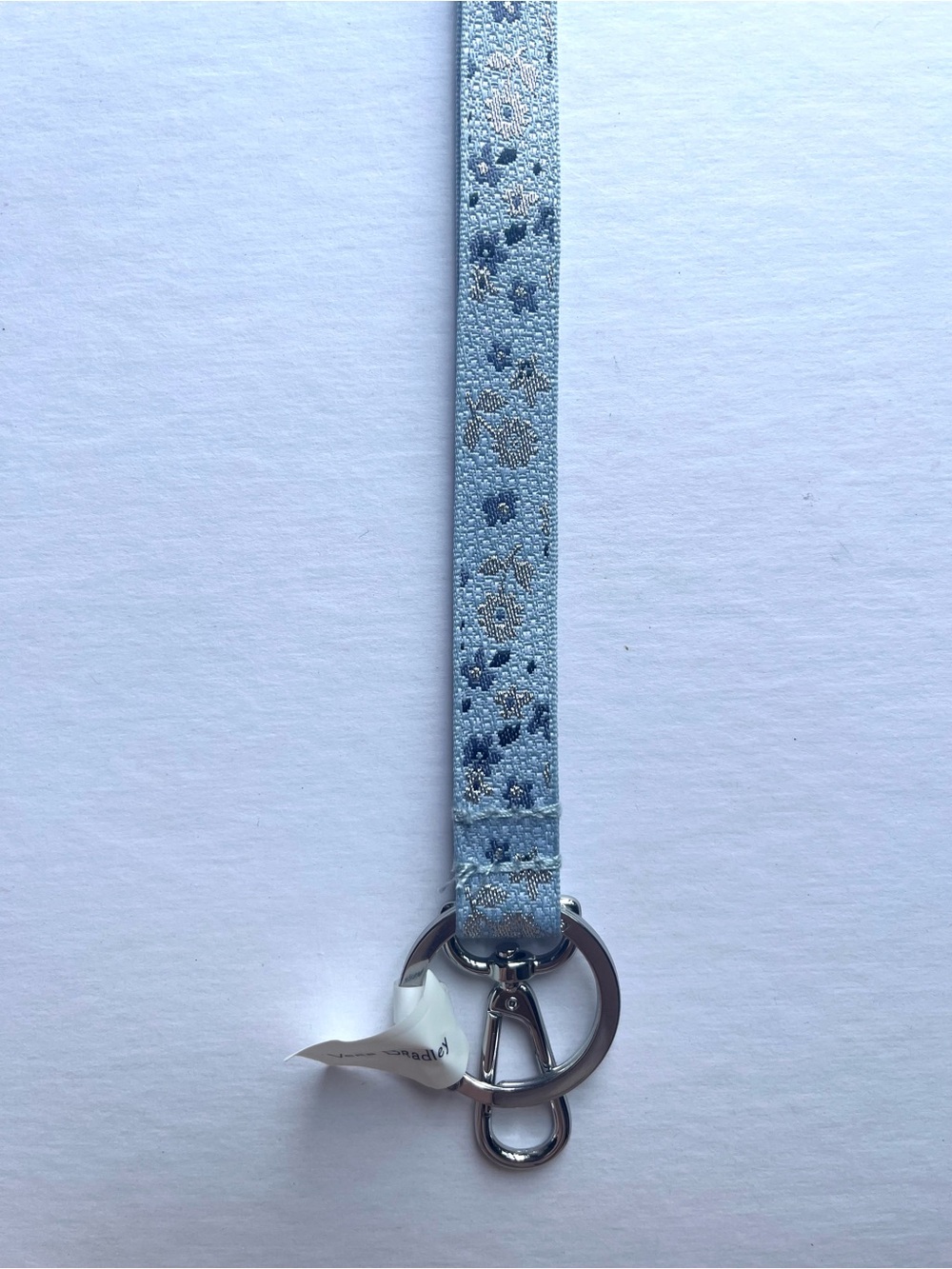 Vera Bradley Floating Ditsy Floral Lanyard Blue Silver Metallic Key Ring NWT